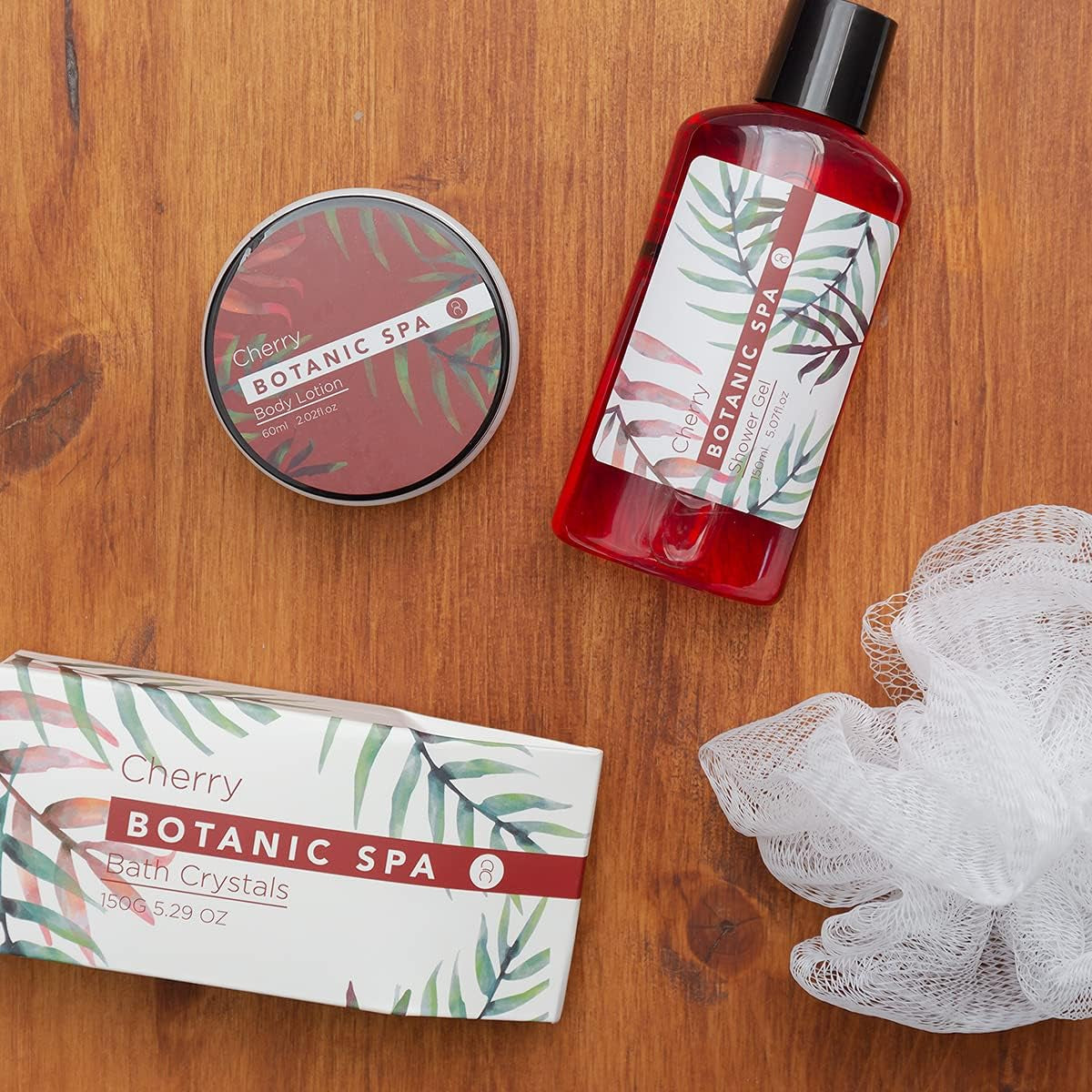 Set De Bain Pour Femme CHERRY SPA Dans Un Panier - Set De Soins 4 Pièces Avec Gel Douche, Sel De Bain & Lotion Pour Le Corps - Cadeau Bien-Être Anniversaire Ou Saint-Valentin
