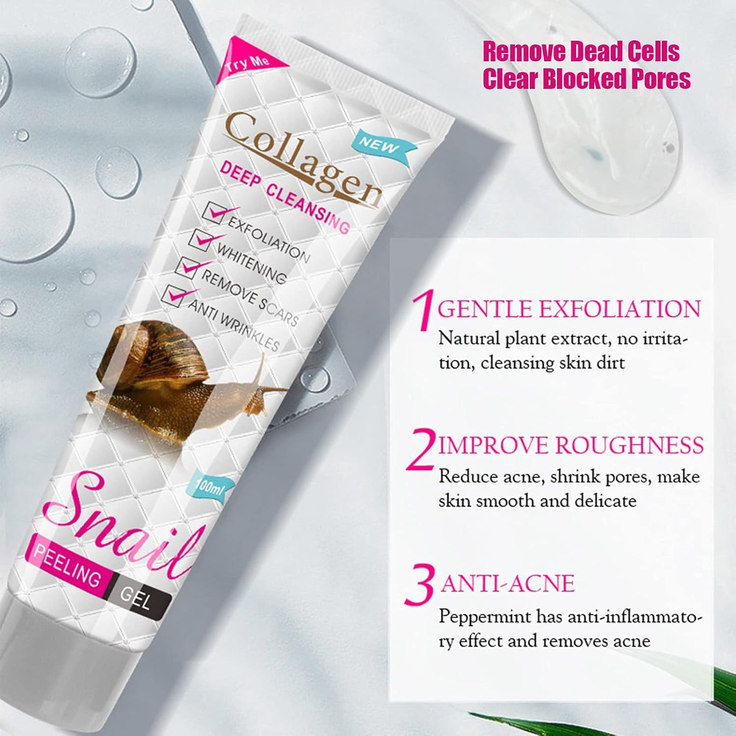 Gel Exfoliant 100 Ml Gel Exfoliant Acide Collagène Peau Nettoyage Des Pores De La Peau Enlèvement De La Peau Morte Nettoyage En Profondeur Du Visage Nettoyant Pour Le Visage Pour Une Peau plus Lisse