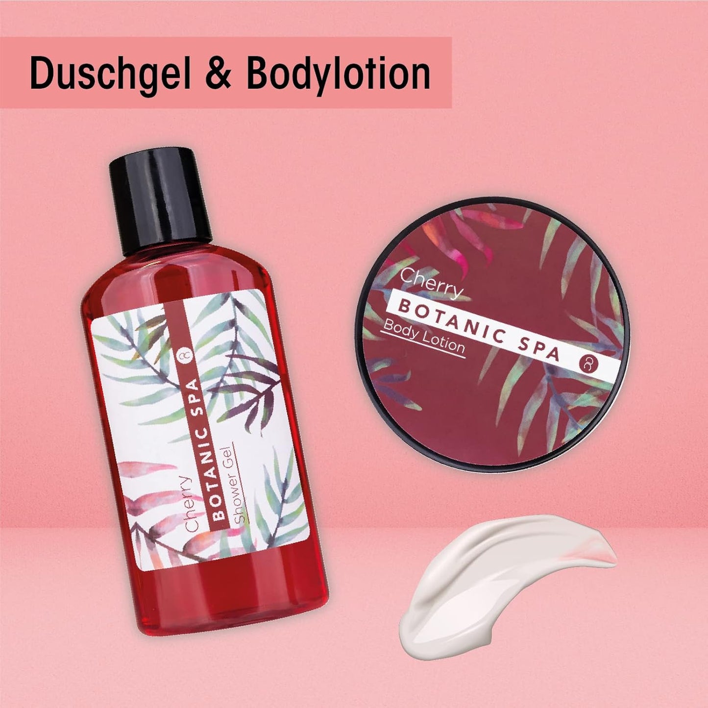 Set De Bain Pour Femme CHERRY SPA Dans Un Panier - Set De Soins 4 Pièces Avec Gel Douche, Sel De Bain & Lotion Pour Le Corps - Cadeau Bien-Être Anniversaire Ou Saint-Valentin