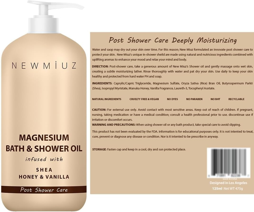Huile De Douche Au Magnésium - Soin Naturel Après La Douche Pour La Peau Sèche, Nettoyage Et Adoucissement, Lotion Hydratante Pour Le Corps Et Les Jambes Non Grasse, Cadeau Spa De Soin Personnel