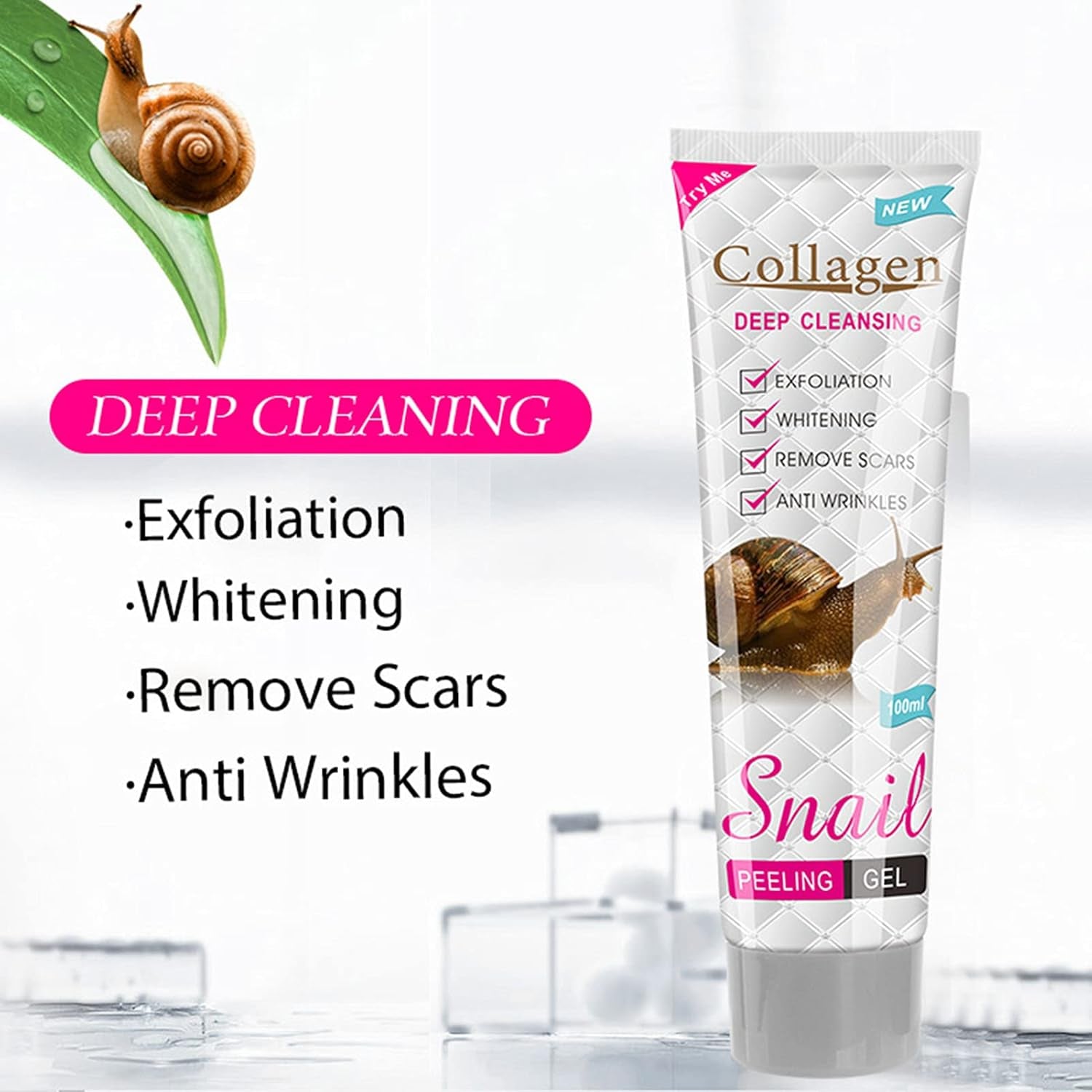 Gel Exfoliant 100 Ml Gel Exfoliant Acide Collagène Peau Nettoyage Des Pores De La Peau Enlèvement De La Peau Morte Nettoyage En Profondeur Du Visage Nettoyant Pour Le Visage Pour Une Peau plus Lisse
