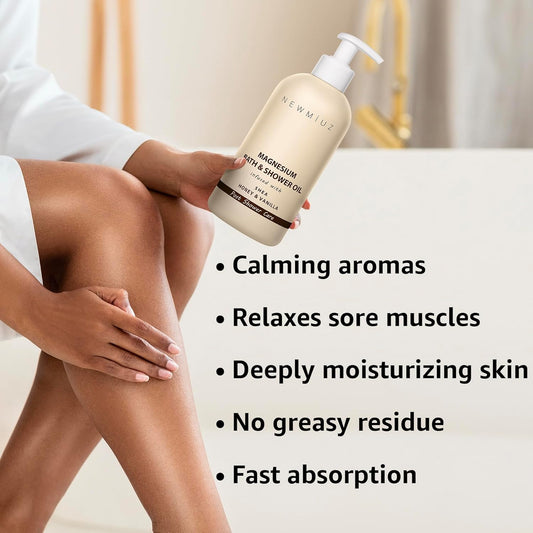 Huile De Douche Au Magnésium - Soin Naturel Après La Douche Pour La Peau Sèche, Nettoyage Et Adoucissement, Lotion Hydratante Pour Le Corps Et Les Jambes Non Grasse, Cadeau Spa De Soin Personnel