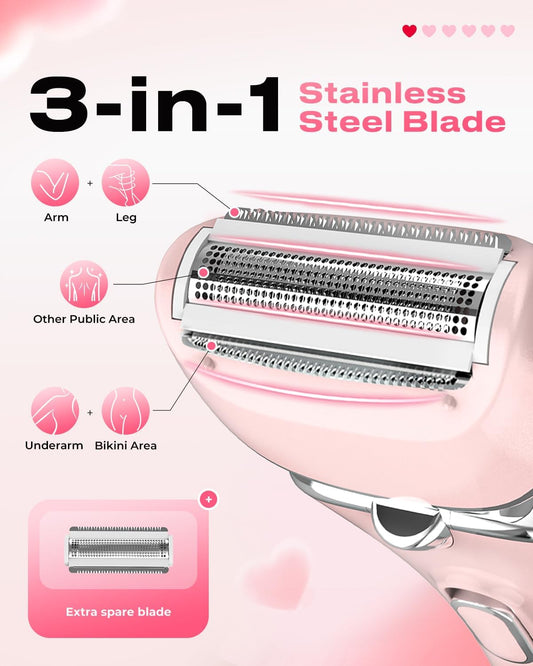 PRITECH Rasoir Électrique Pour Femme - Sans Douleur - Rechargeable - Pour Épilation Des Jambes Et Des Aisselles - Sans Fil (Rose)