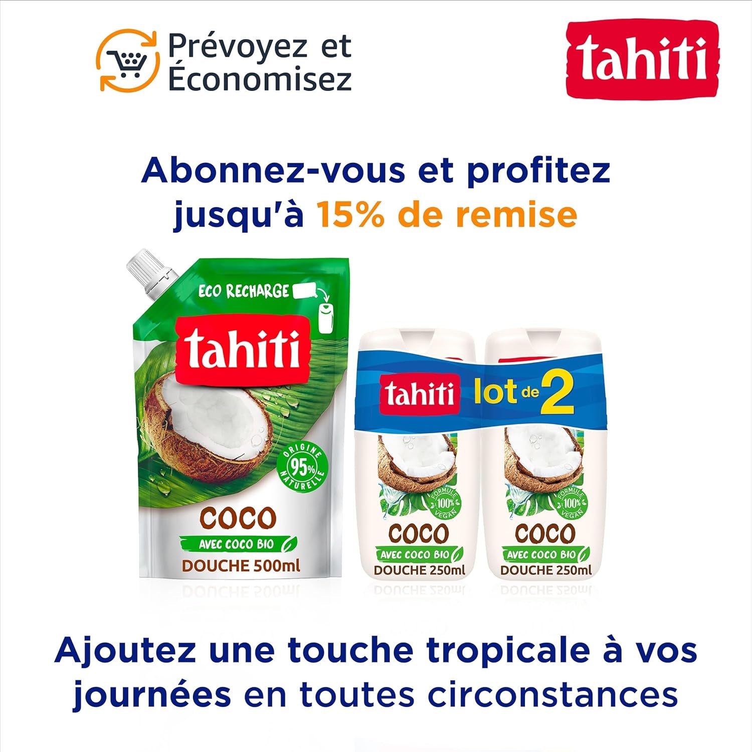 - Gel Douche  Tiaré Sensuelle - Ph Neutre - Respecte La Barrière De Protection Cutanée Naturelle - Le Lot De 2 Flacon De 250 Ml