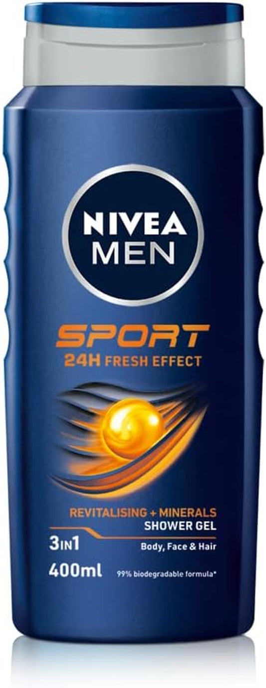 NIVEA Men Sport Lot De 6 Gels Douche (6 X 400 Ml), Gel Douche Rafraîchissant Avec Parfum Citron Vert, Gel Douche Tout-En-1 Pour Homme, Gel Douche Puissant NIVEA MEN