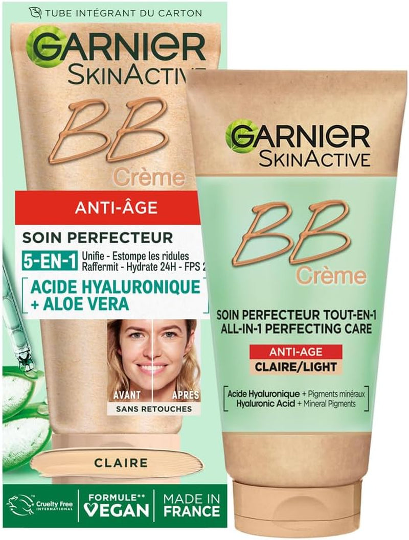 Skin Active - BB Crème Anti-Âge - Soin Perfecteur Tout-En-1 - Raffermit & Hydrate - FPS 25 - Acide Hyaluronique & Aloe Vera - Vegan & Cruelty Free - Tous Types De Peaux - Teinte Claire - 50 Ml