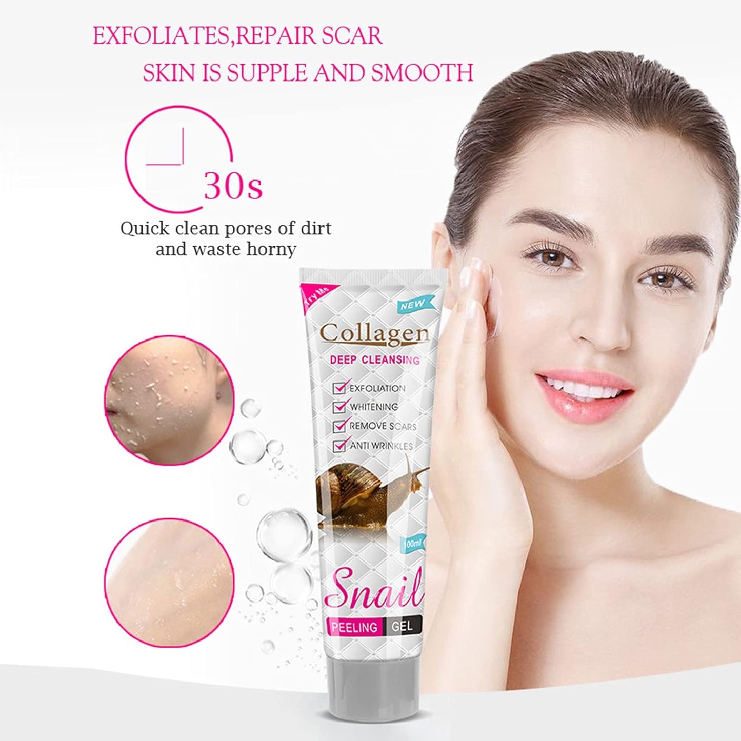 Gel Exfoliant 100 Ml Gel Exfoliant Acide Collagène Peau Nettoyage Des Pores De La Peau Enlèvement De La Peau Morte Nettoyage En Profondeur Du Visage Nettoyant Pour Le Visage Pour Une Peau plus Lisse